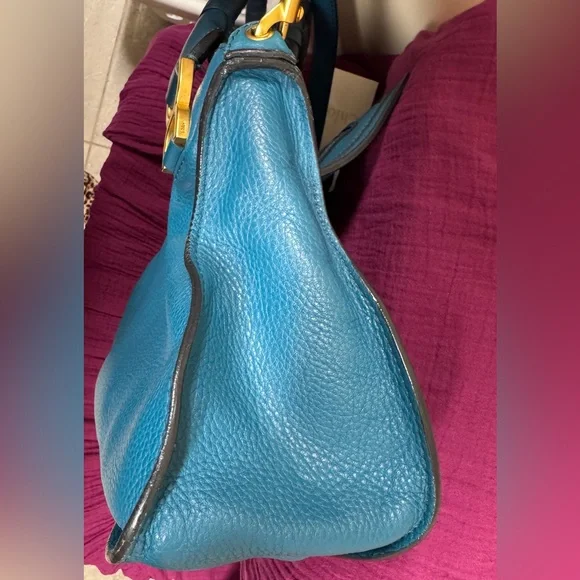 Chloe Blue Crossbody Bag with Gold Accents - Picture 12 of 13